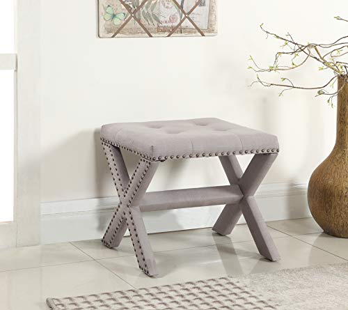 Best Master Furniture 621 Sasha Linen Blend Small Accent Bench with Nailhead Trim, Gray
