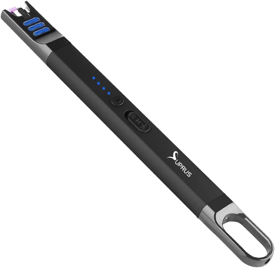 SUPRUS Electric Arc Lighter Windproof USB Rechargeable Flame-free Lighter Black