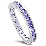 Princess Cut Simulated Amethyst .925 Sterling Silver Eternity Band Sizes 3-12