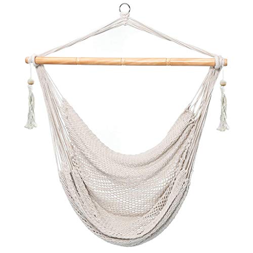 E EVERKING Hanging Rope Mesh Hammock Chair Swing, Cotton Rope Mayan Hammock Chair, Netted Hanging Chair Swing Seat for Outdoor Indoor Yard Bedroom Patio Porch, 300lbs Weight Capacity