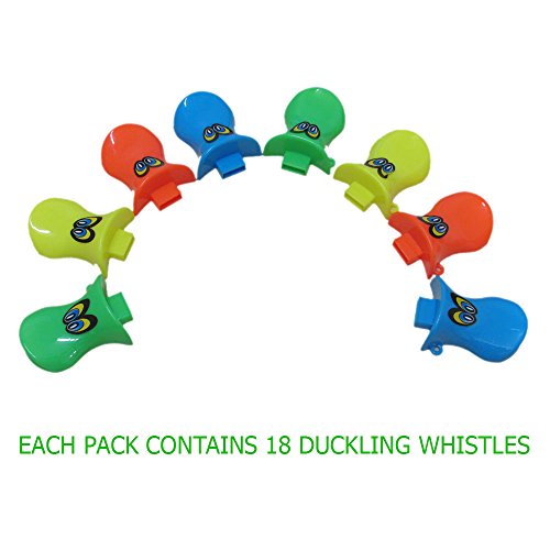 Toy Cubby Duck Bill Whistles Set of 18 - Assorted Duck Shaped Whistles Party Favor Play Set of 18 for Birthdays, Camping, Barbecues, Graduations, Beach and Playground