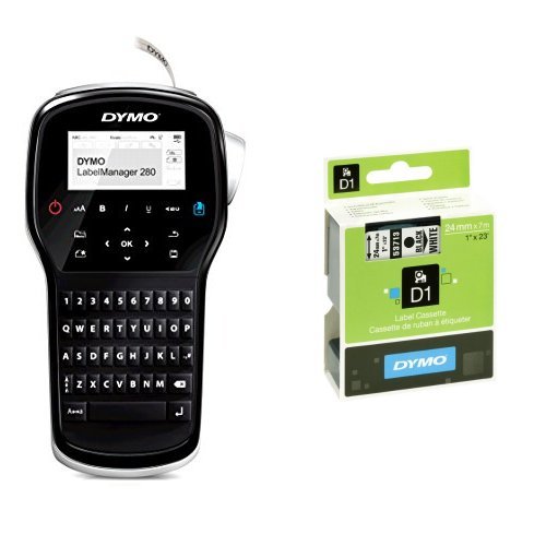 Dymo LabelManager 280 Handheld Label Maker QWERTY Keyboard and D1 Standard Labelling Tape of 24 mm x 7 m - Black on White