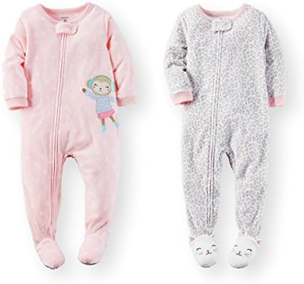 Carter's Baby Toddler Girl's 2 Pack Fleece Footed Pajama Set (2t, Pink Monkey with Leopard)