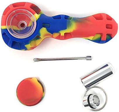 ATEKKI Travel Silicone Smoking Accessory with Metal Tool and Keychain Case (Blue/Red/Yellow)