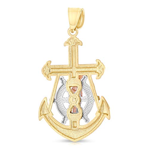 14K Tri Color Gold Jesus Crucifix Anchor Pendant with 2.3mm Figaro 3+1 Chain Chain Necklace - 20" - Thumbnail 3