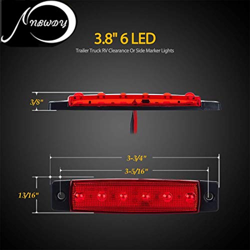 NBWDY 10pc 3.8" 6 LED Red Side Marker Lights, Red Trailer Marker Lights, Rear Side Marker Lamp Amber, Led Marker Lights for Trucks, Cab Marker, RV Marker light Red - Thumbnail 2
