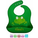 Premium Silicone Bib with Big Pocket Food Catcher for Babies and Toddlers FDA approved, BPA/LEAD/PVC Free, Unisex Design, Waterproof, Stain Resistant, Easy Clean, Cute Baby Shower Gift!