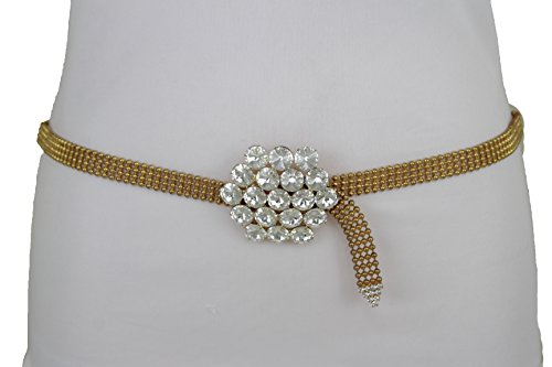 TFJ Women Belt Hip Waist Vintage Gold Metal Chains Silver Beads Buckle Size S M