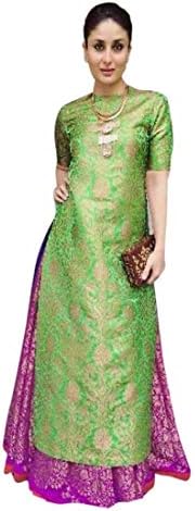 Women's Pink & Green Banarsi Jacquard Semi Stitched Salwar Suit Dress Materials