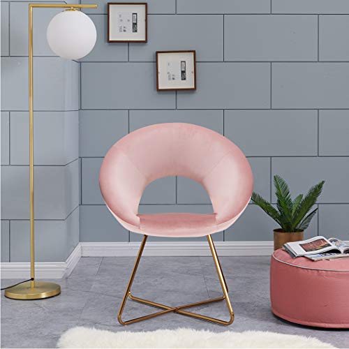 Duhome Modern Upholstered Living Room Accent Chairs Home Office Chairs for Dining Room Contemporary Velvet Arm Leisure Chairs for Bedroom 1 pcs, Salmon Pink - Thumbnail 6