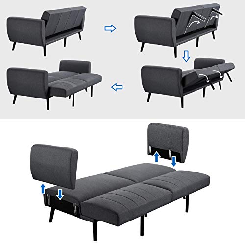 Yaheetech Foldable Futon Sofa Bed Convertible Futon Sleeper Sofa Linen Upholstery Pull Out Couch