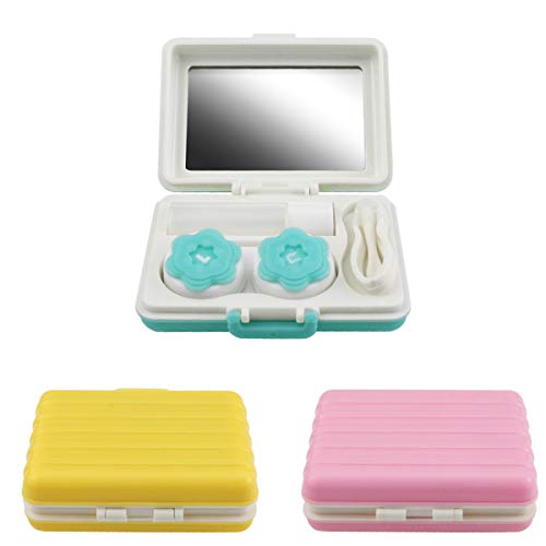 Wpxmer 3 Pack Cute Colorful Portable Travel Contact Lens Case - Contact Lens Case Kit Holder Mirror Box(Pink, Yellow and Blue) - Thumbnail 2