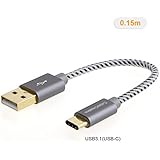 USB Type C Cable,CableCreation Short 0.5ft Braided Type C (USB-C) to USB A Cable for the New Macbook 12-inch, Nexus 5X/6P & More,15CM Gray [56K Ohm Resistance]