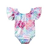 Infant Toddler Baby Girls colorful Fish Scale Mermaid Ruffles Sleeve One-Piece Swimwear Swimsuit Bathing Suit For 0-4T (6-12 Months)