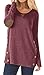 Womens Cotton Casual Long Sleeve Tunic Tops with Buttons Solid Color Faux Suede Round Neck Blouses Red XL