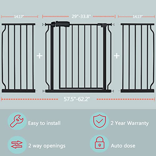 Extra Wide Baby Gate Black 57.562 Inch Wide, Walk Through Pressure