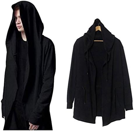 Xiucos Men's Long Cloak Cape Shawl Hooded Windbreaker Trench Outwear Coat Black