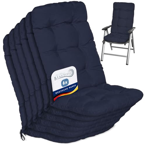Beautissu 6er Set Hochlehner Auflagen Sitzpolster für Gartenstühle Outdoor