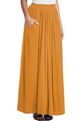 CoutureBridal Womens Spandex Long Skirt Casual Shirring Ankle Length Maxi Skirts With Pockets
