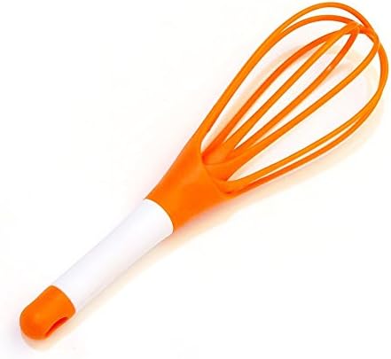 Queen Chef Twist Whisk 2-in-1 Balloon and Flat Wire Whisk, Egg Frother, Milk and Egg Beater Blender - Kitchen Utensils for Blending, Whisking, Beating, Stirring, Silicone Coated Steel Wire, Orange