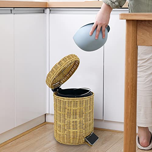 Wicker Trash Can with lid Bathroom, Rattan Step Trash Can for Kitchen