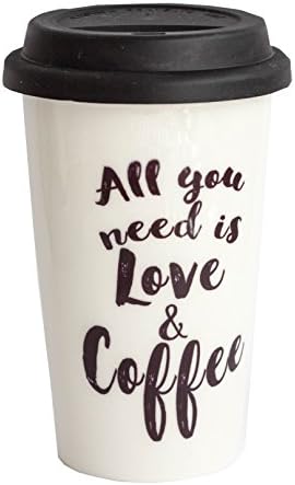 Reusable coffee cup with lid 10oz double wall ceramic designer travel mug