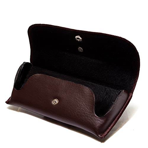 Calabria Double Snap Belt Loop Eyeglass Case PU Leather Brown Old