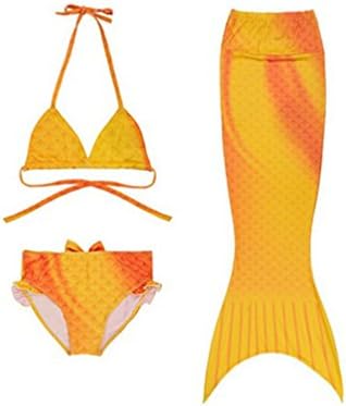 Leiwo Girl's 3Pcs Mermaid Bathing Swimwear Swimsuit Costume Bikini Gold 150CM