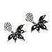 Lady Clear Crystal Leaf Feather Ear Jacket Earrings Back Ear Cuffs Stud Earrings for Women SUNSCSC (Black & Silver)