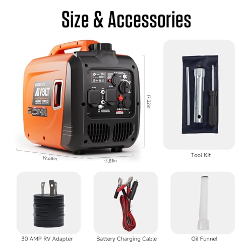 AIVOLT 4300W Inverter Generator 55lbs Gas-Powered Quiet Inverter Generator with CO Alert, RV Ready for Outdoor Camping, Home Backup