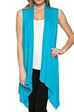 Women's Solid Color Sleeveless Asymetric Hem Open Front Cardigan (TURQUOISE, XL)