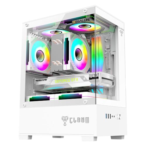Gabinete Gamer Megalon Snow Clanm com 3 Fans Cooler RGB, Design Moderno Branco, Painéis em Vidro Temperado, Refrigeração Eficiente, Compacto e Ideal para Setups Gamer Elegantes.