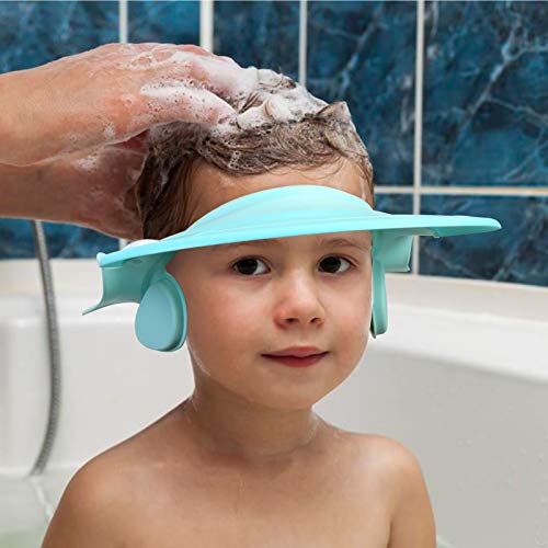 Baby Shower Cap KATOOM Shampoo Shower Cap Bathing Protector Wash Hair Shield Adjustable Visor Hat with Ear Protection for Toddler Kids Children (Blue)