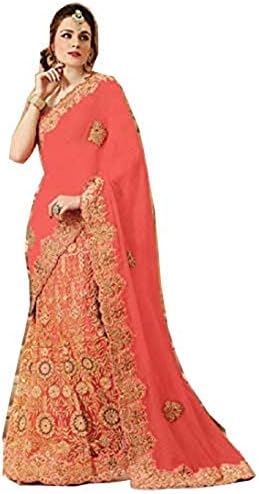 Ustaad Women's Georgette Embroidery Designer Saree With Unstitched Blouse Free Size Multicoloured
