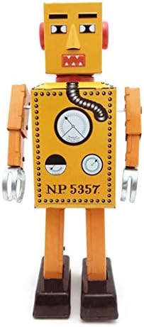 GMQB Retro Classic Clockwork Robot Tinplate Nostalgic Clockwork Chain Toy Collection bar Decoration Photography Props Large Steel Tooth Robot MS393 (Yellow)