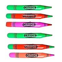 Inflatable Neon Crayons 44 Inch for Party Decorations and Pool Toys (Set of 6)