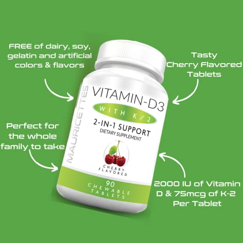 Vitamin D3 K2 Chewables with Vitamin D 2000iu and K2 MK7 Cherry Flavored Sublingual Vitamin D