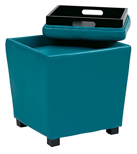 Office Star Metro Vinyl 2-Piece Storage Ottoman Nesting Cube Set with Dark Espresso Finished Feet, Blue - Thumbnail 3