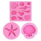 Seashell Silicone Fondant Mold Big Sea Shells Chocolate Candy Starfish Mold For Beach Theme Wedding Birthday Party Cake(3PCS)