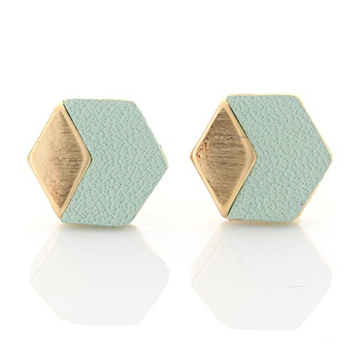 Laonato geometric hexagon leather earrings (mint)