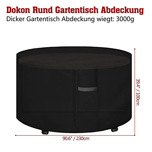 Dokon Gartenmöbel Abdeckung Wasserdicht Schwerlast 600D Oxford Gewebe Gartentisch Abdeckplane Winterfest Winddicht UV Beständiges Schutzhülle für Loungemöbel Möbelsets Sitzgruppe Rund (Ø230x100cm) – Bild 4
