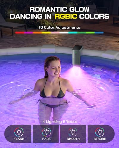 Extra Large Solar Pool Lights for Inground & Above Ground Pools, 80 LED RGBIC Underwater Pool Lights with Remote, Dual-Color Lighting, 10 Colors & 7 Modes, Solar & USB Rechargeable, IP68 Waterproof