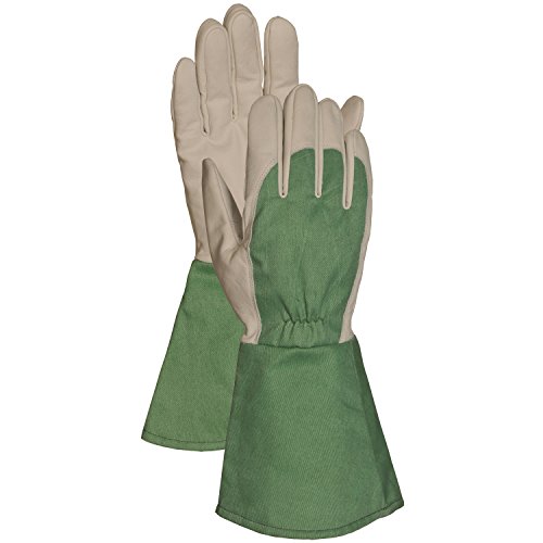 Bellingham C7352M Thorn-Resistant Gauntlet Gloves, Leather Palm with Canvas Gauntlet, Medium, Green Canvas/Grey Palm