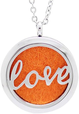 'Love' Essential Oil Diffuser Necklace Aromatherapy Pendant, Velvet Jewelry Bag, and Extra Pads