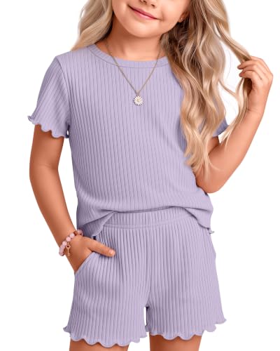Yooo's Vivi Toddler Girls' Summer Sets Outfits 2T Light Purple at Amazon