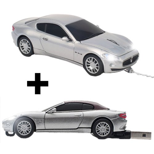Maserati Bundle – Maserati Gran Turismo Wired Optical Computer Car Mouse + Maserati Gran Cabrio USB Stick (Wired + 4GB)
