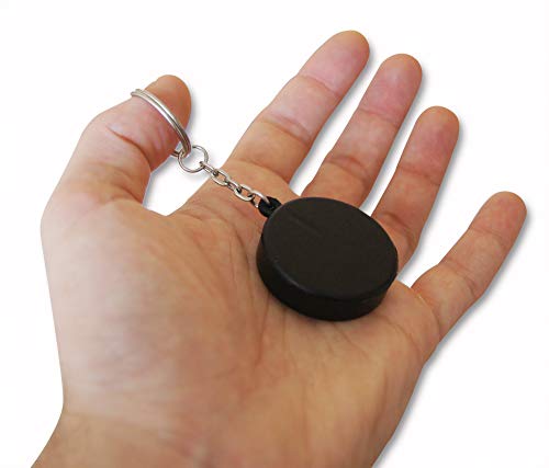 Novel Merk Black Hockey Puck 12-Piece Keychains for Party Favors & School Carnival Prizes - Thumbnail 3