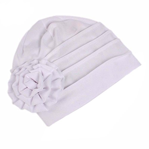 DancMolly Muslim Chemo Turban Ruffle Mesh Headband Beanie Cap Scarf For Cancer Patient (White) - Thumbnail 2