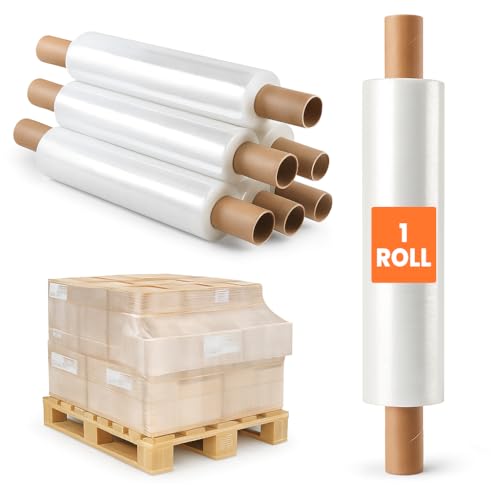 Heavy Duty Pallet Stretch Wrap Roll 400mm x 250m, 30 Micron | Clear & Black Shrink Cling Film with Extended Core | Strong Packaging & Moving Wrap – 1/3/6/12/30 Rolls (Clear - 1 Roll, 400mm x 250m)