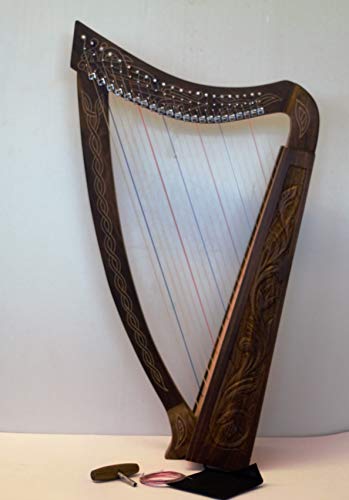 Tall Celtic Irish Rose Harp 22 Strings Solid Wood with Metal Levers - Bag -Extra Strings - Thumbnail 4